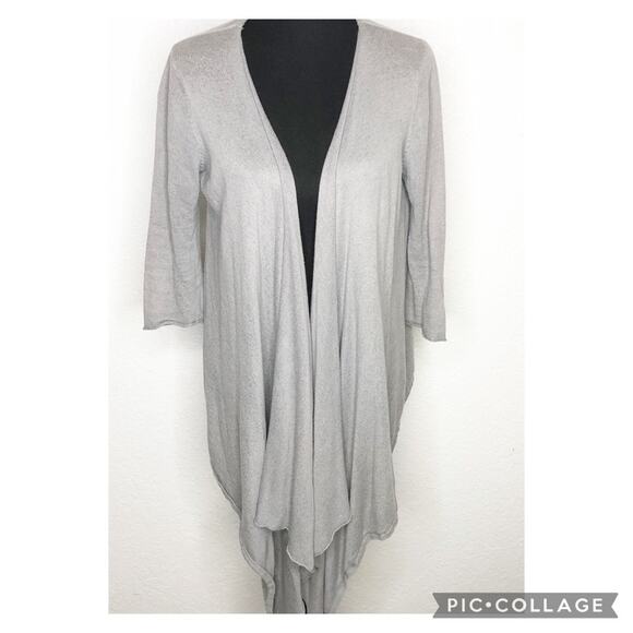 Boston Proper gray linen blend open front waterfall cardigan size Small - Picture 1 of 14